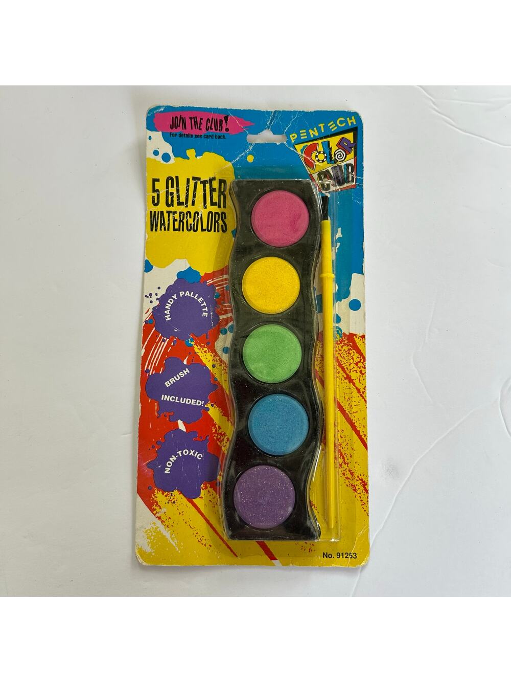 Vintage School Art Supplies Pentech 5 Glitter Watercolors with Brush NEW 90s